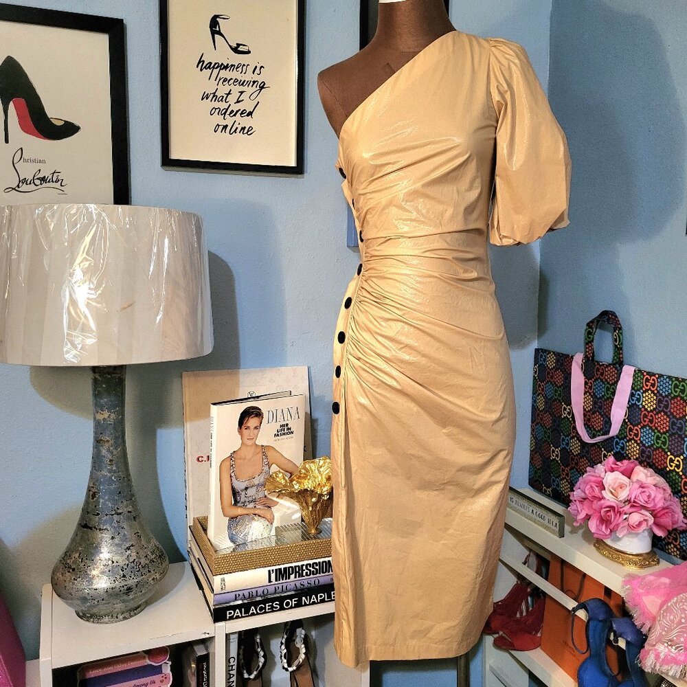 Corey Lynn Calter Hazel One Shoulder Dress in Sand